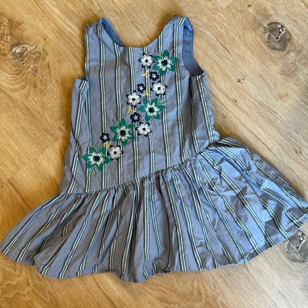 Tea Collection light blue striped floral embroidered dress